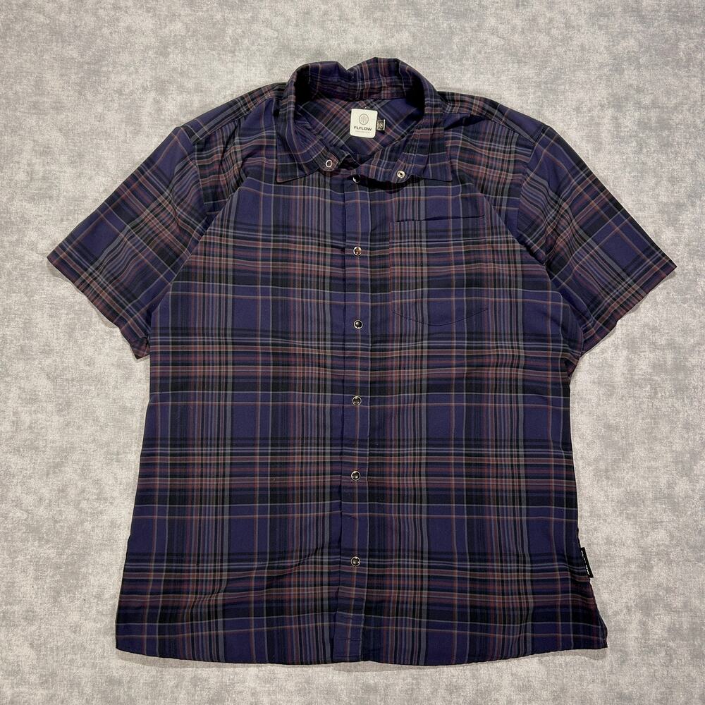 Flylow Anderson plaid casual outdoors lightweight pearl snap shirt mens XL